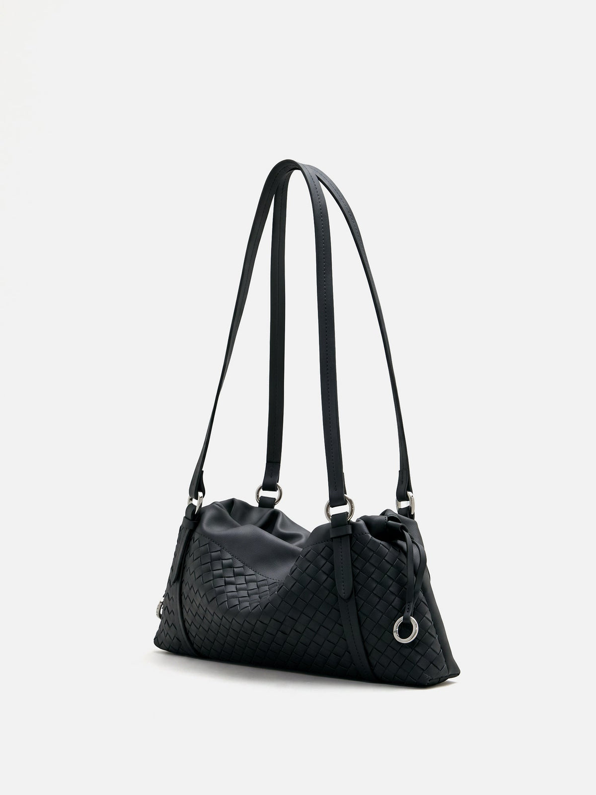 PAZZION, Ida Woven Leather Shoulder Bag, Black