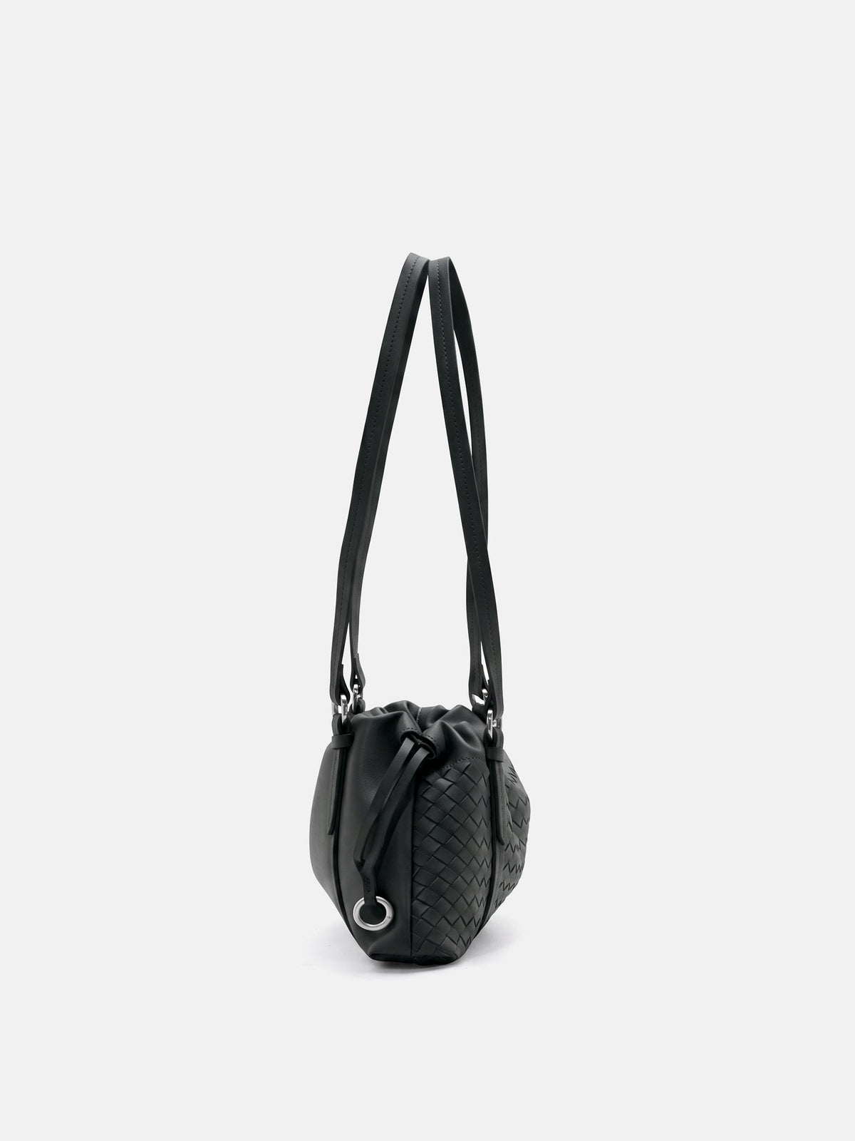 PAZZION, Ida Woven Leather Shoulder Bag, Black