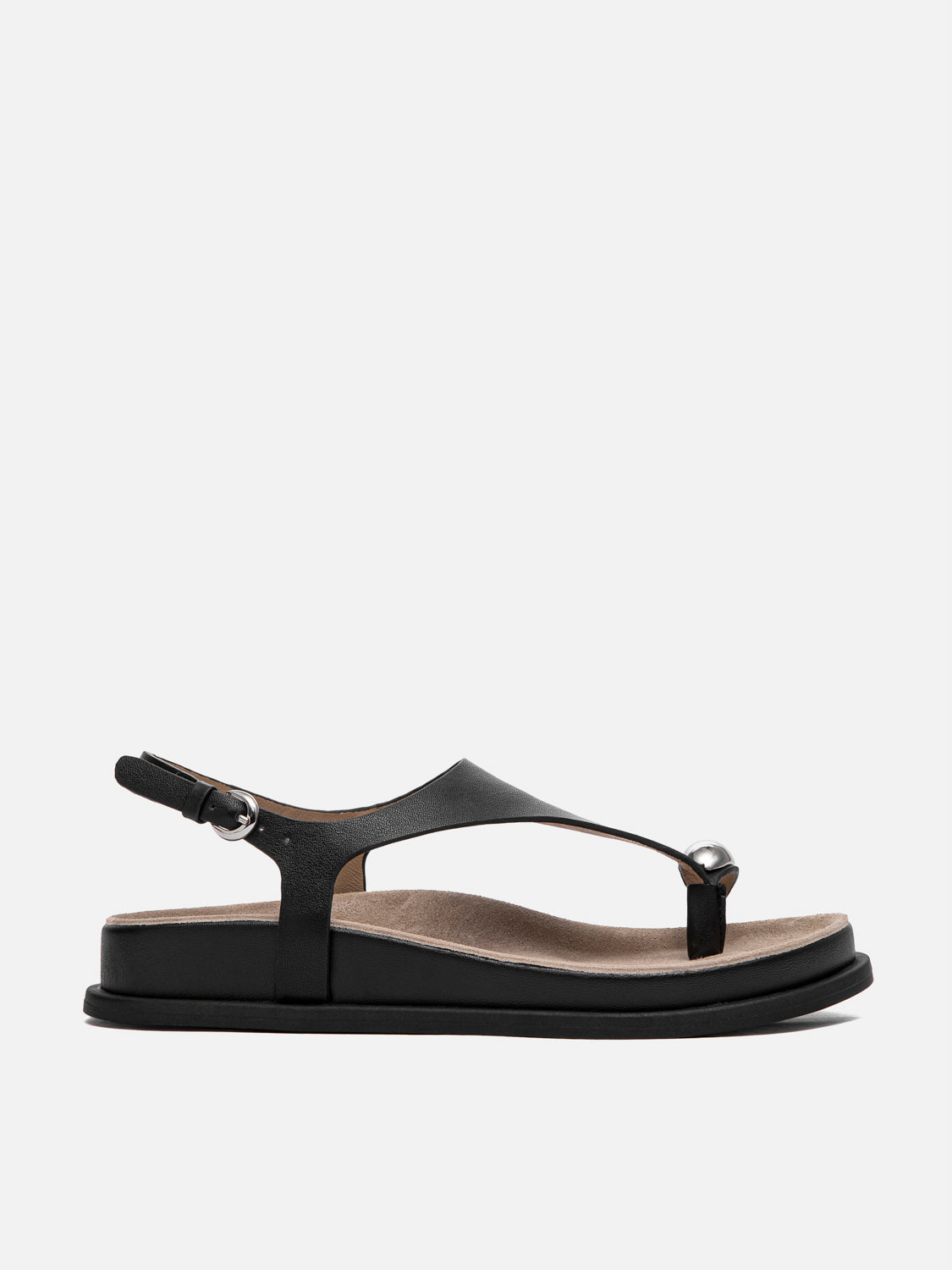 PAZZION, Illienne Toe-Ring Leather Sandals, Black