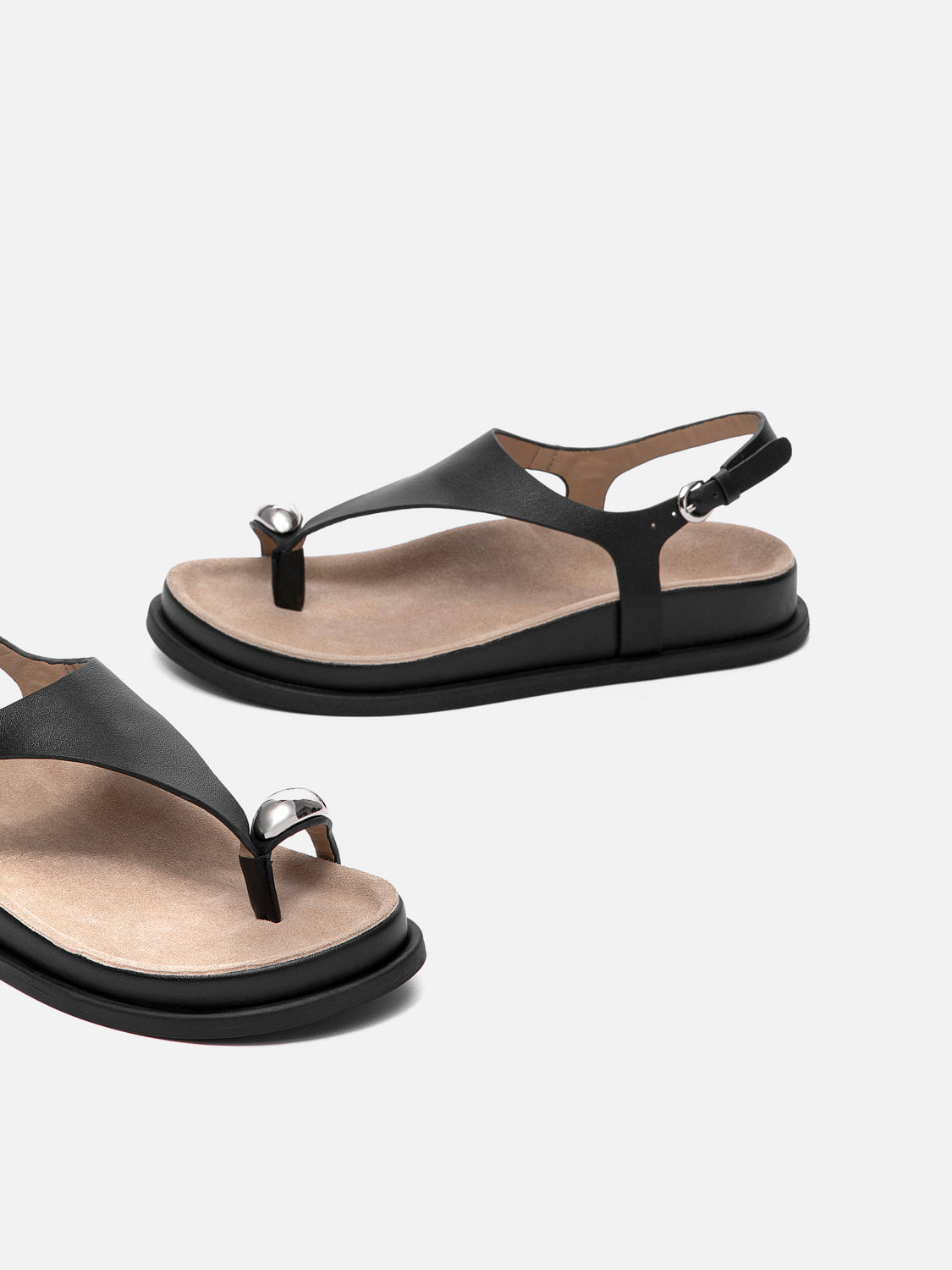 PAZZION, Illienne Toe-Ring Leather Sandals, Black
