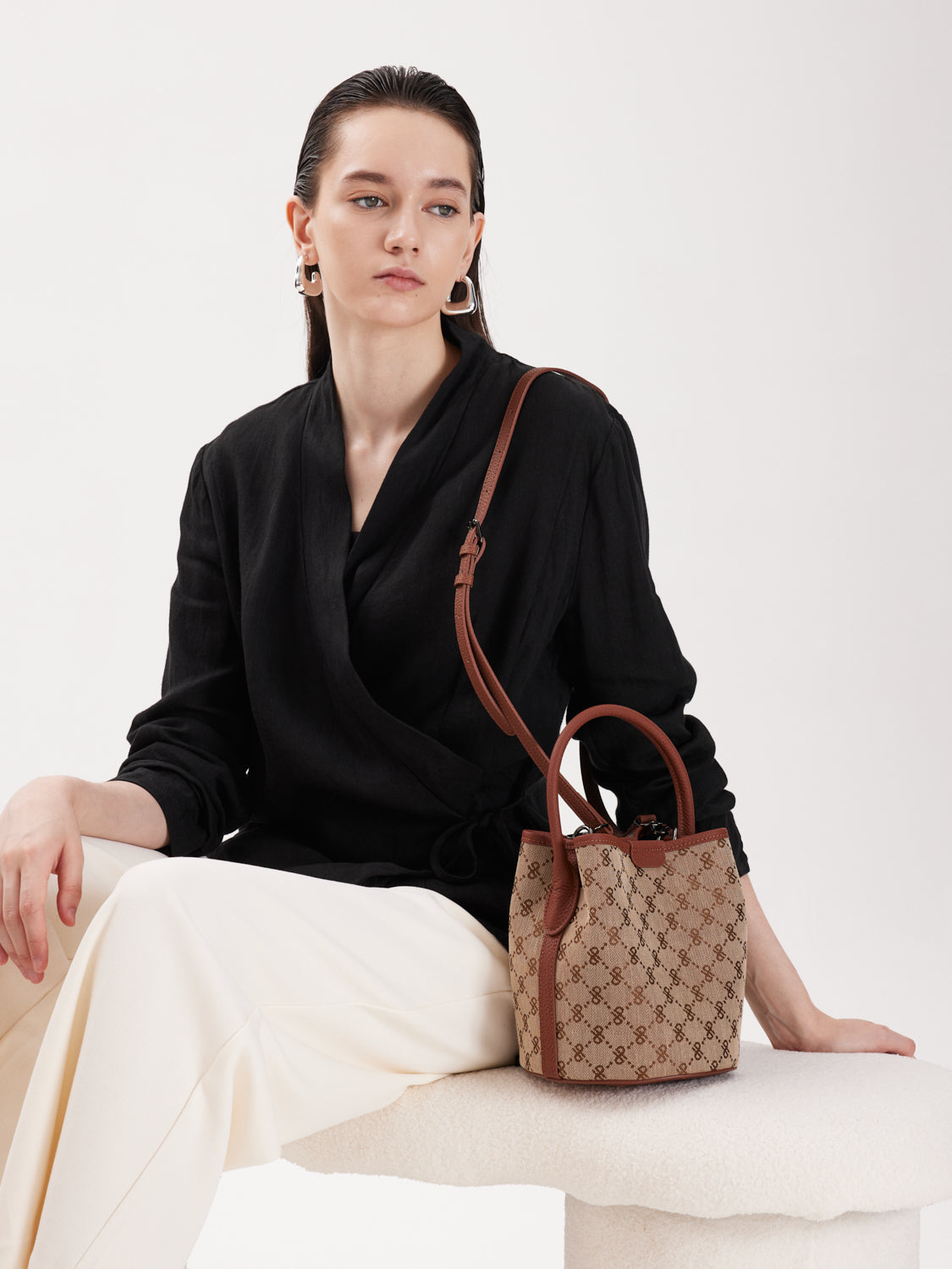 PAZZION, Ines Monogram Three-Way Bag, Brown