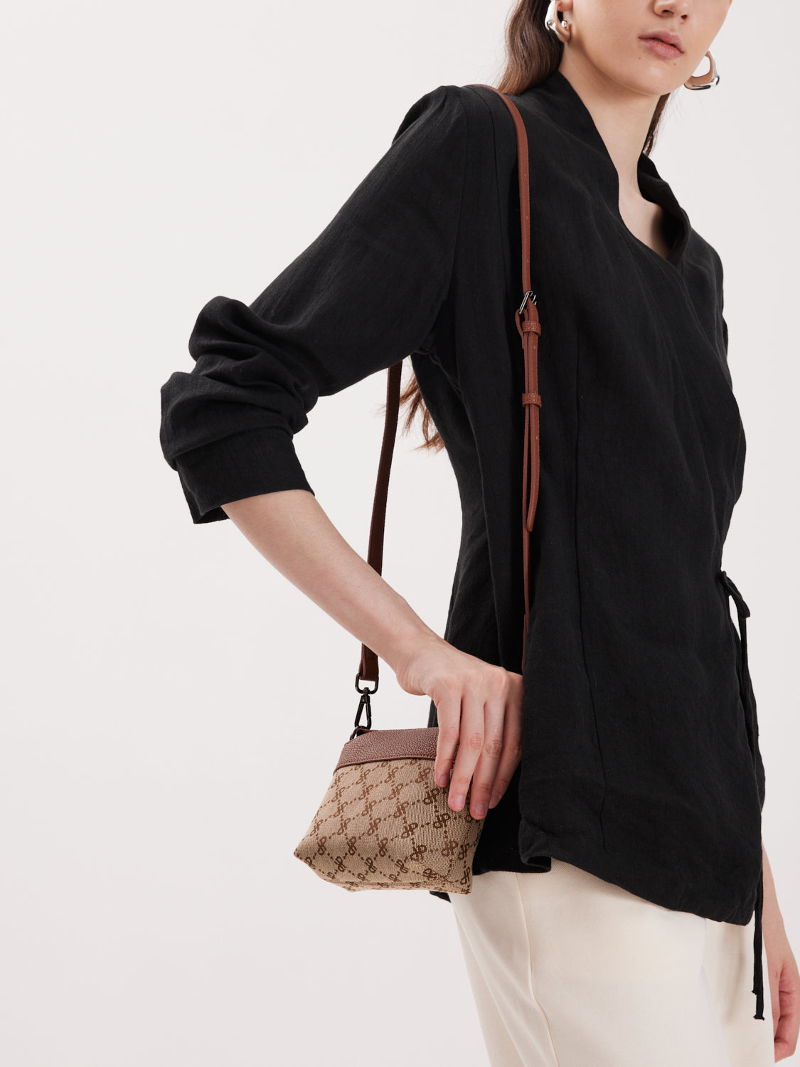PAZZION, Ines Monogram Three-Way Bag, Brown