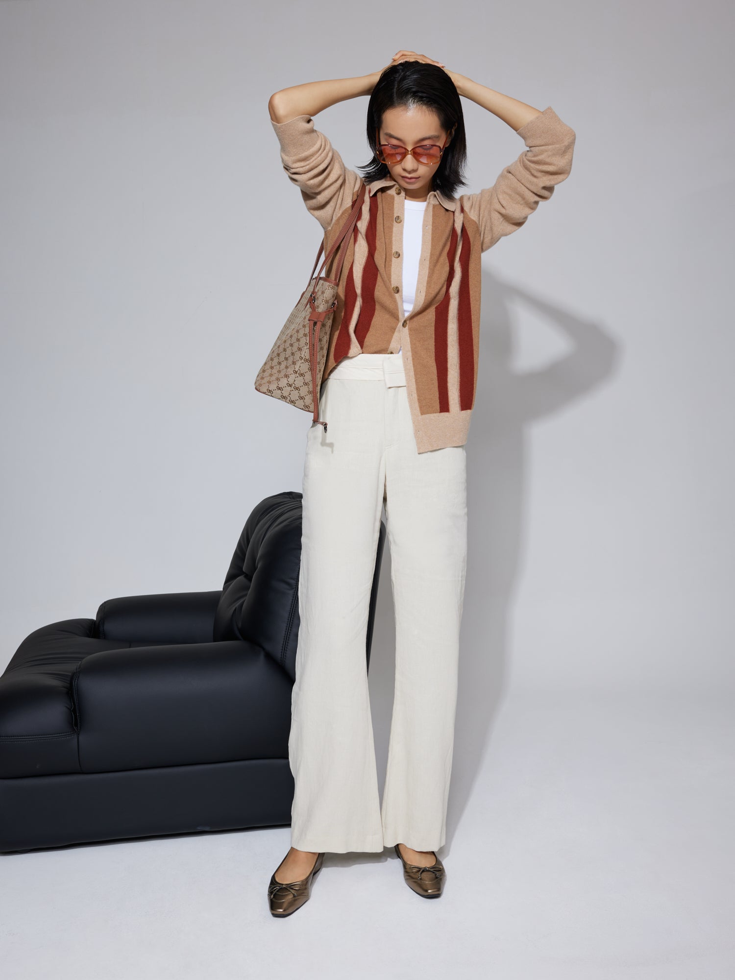 PAZZION, Iridelle Bow Leather Flats, Bronze