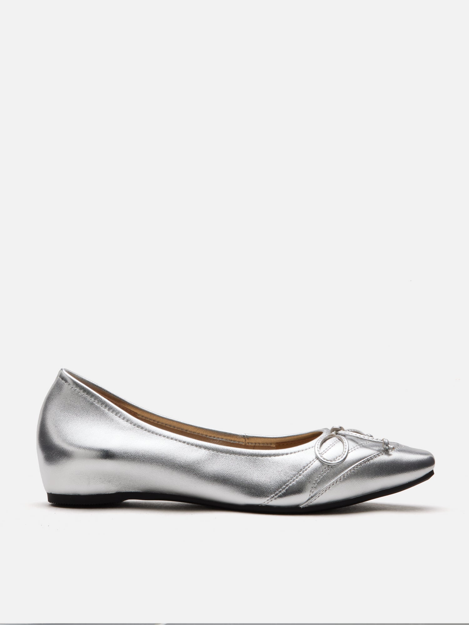 PAZZION, Iridelle Bow Leather Flats, Silver