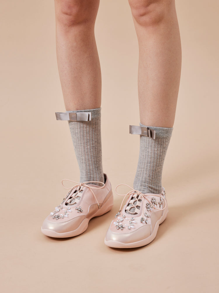 PAZZION, Isabeli Crystal-Embellished Lace-Up Sneakers, Pink