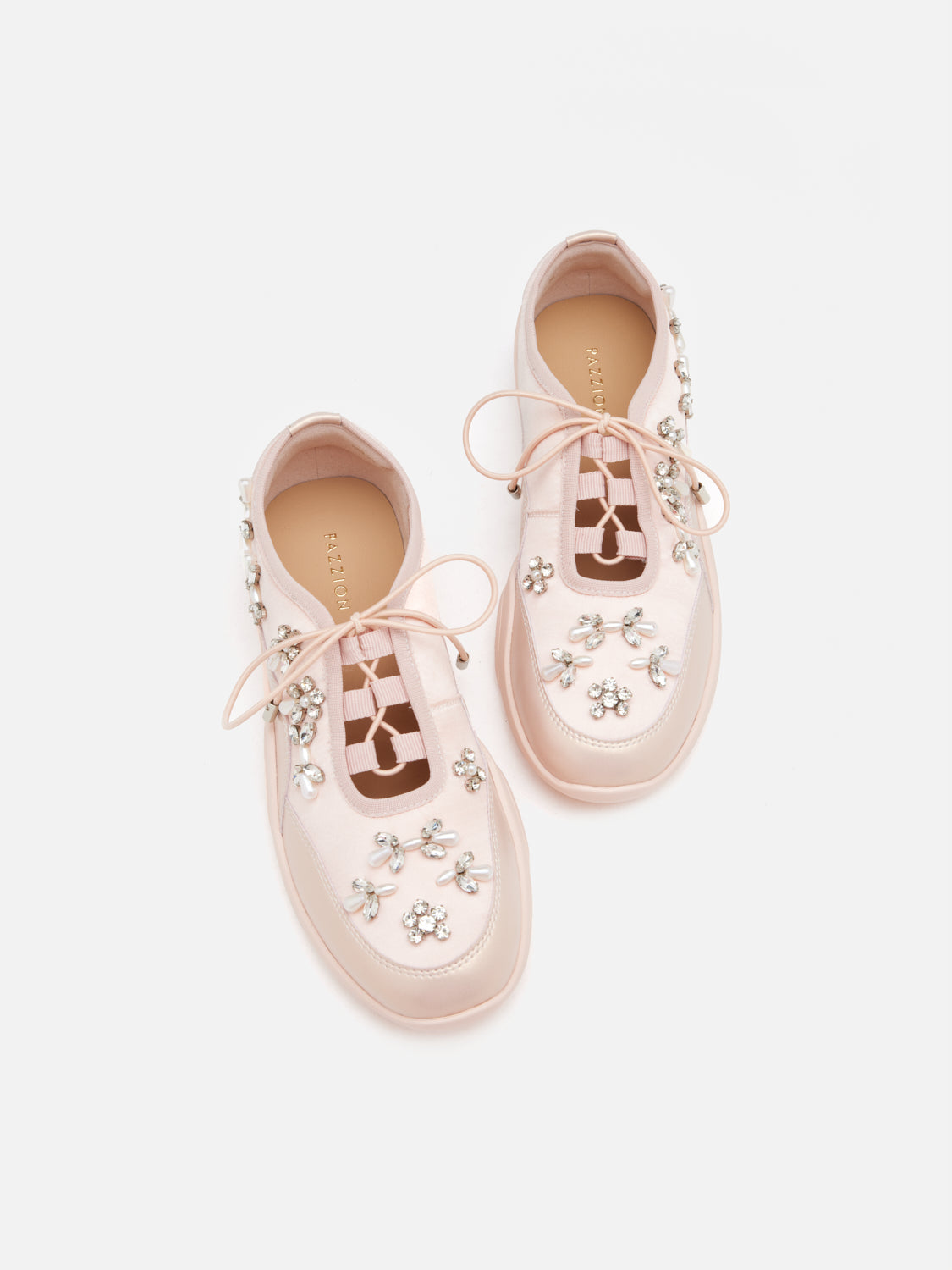 PAZZION, Isabeli Crystal-Embellished Lace-Up Sneakers, Pink