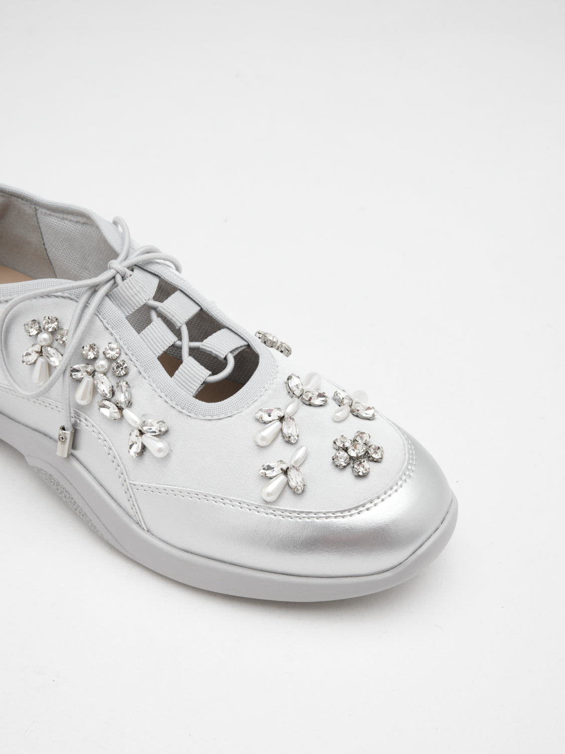 PAZZION, Isabeli Crystal-Embellished Lace-Up Sneakers, Silver