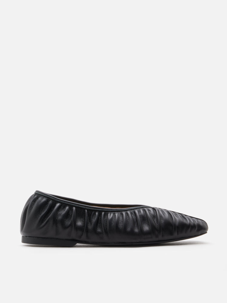 PAZZION, Isabella Gathered Ruched Flats, Black