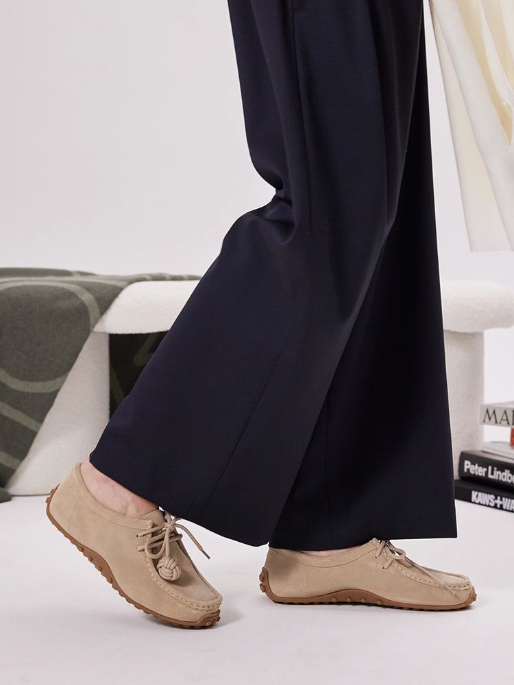 PAZZION, Isla Laced Up Suede Loafers, Almond