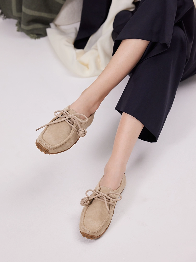 PAZZION, Isla Laced Up Suede Loafers, Almond