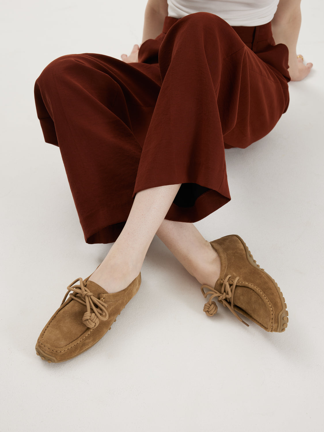 PAZZION, Isla Laced Up Suede Loafers, Brown
