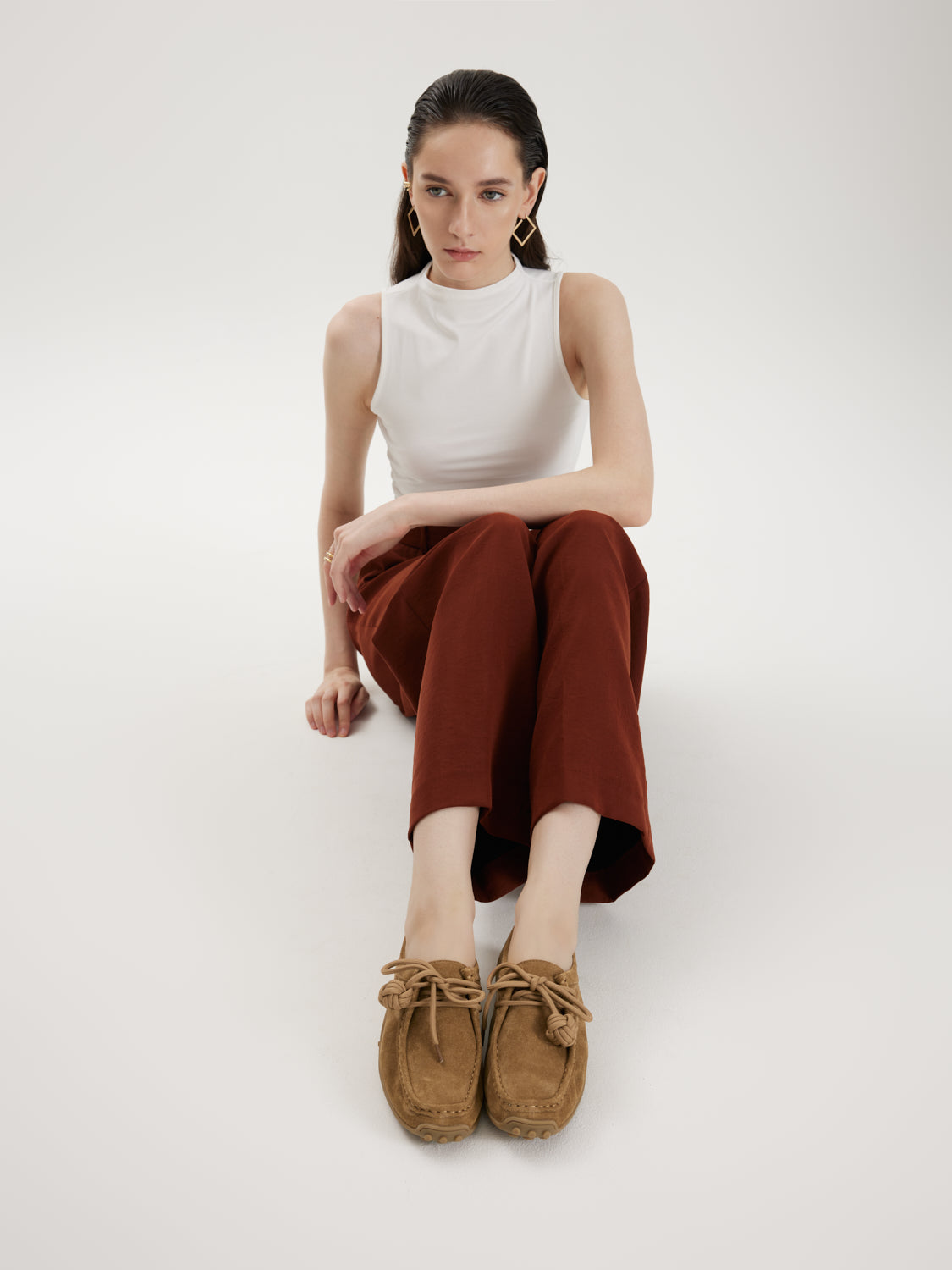 PAZZION, Isla Laced Up Suede Loafers, Brown