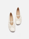 PAZZION, Issey Gathered Ruched Bow Mary Janes, Beige