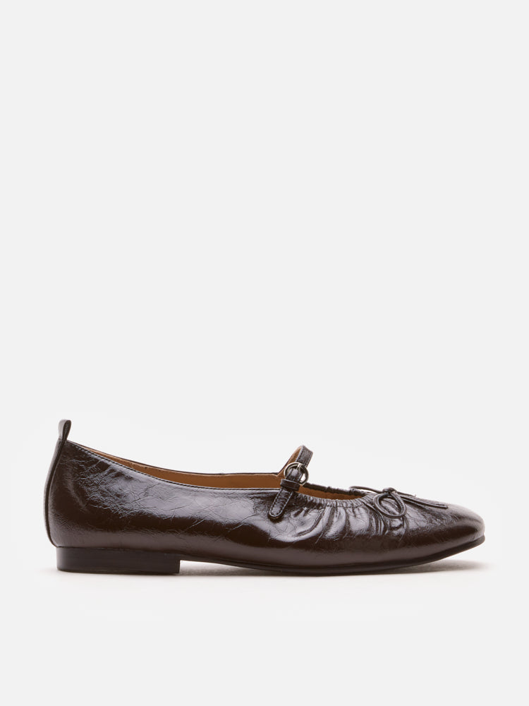PAZZION, Issey Gathered Ruched Bow Mary Janes, Darkbrown