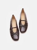 PAZZION, Issey Gathered Ruched Bow Mary Janes, Darkbrown