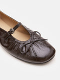 PAZZION, Issey Gathered Ruched Bow Mary Janes, Darkbrown