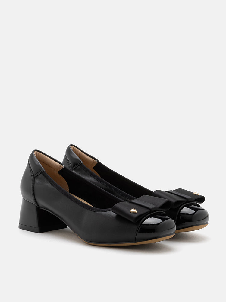PAZZION, Itzel Love Embellished Bow Low Block Heels, Black