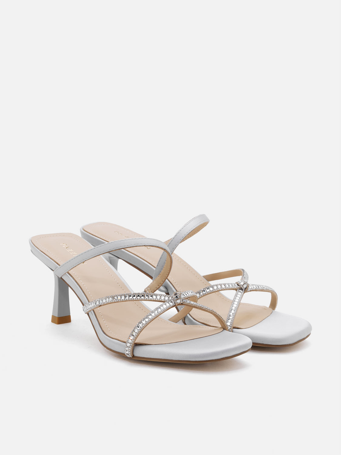 PAZZION, Ivana Crystal Embellished Sandal Heels - Grey, Grey