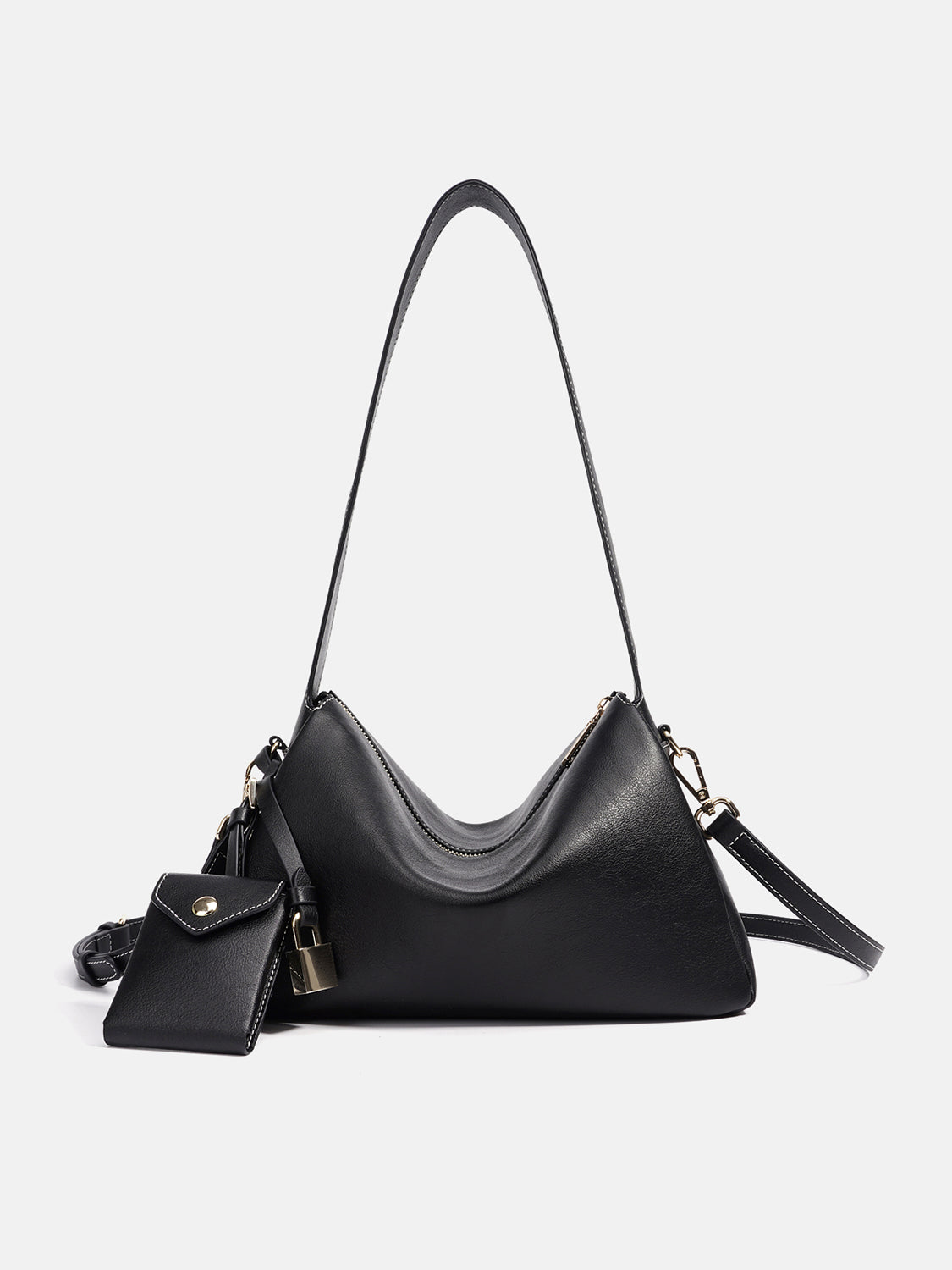 PAZZION, Ivana Lock Leather Bag, Black
