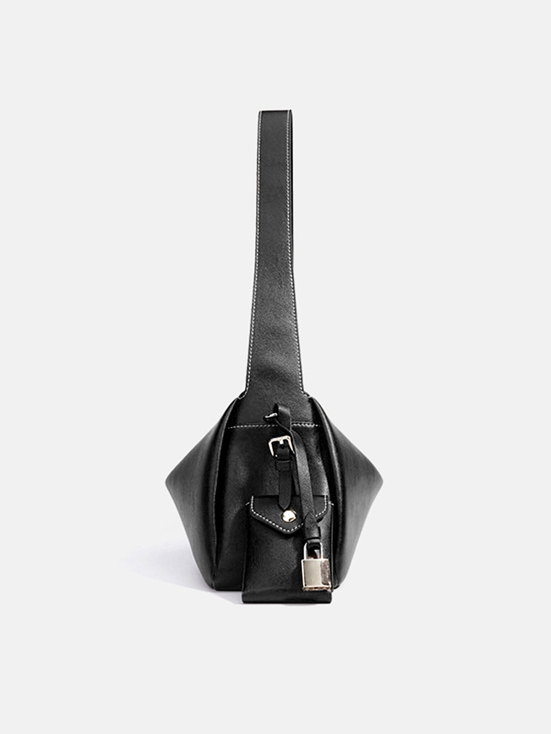 PAZZION, Ivana Lock Leather Bag, Black