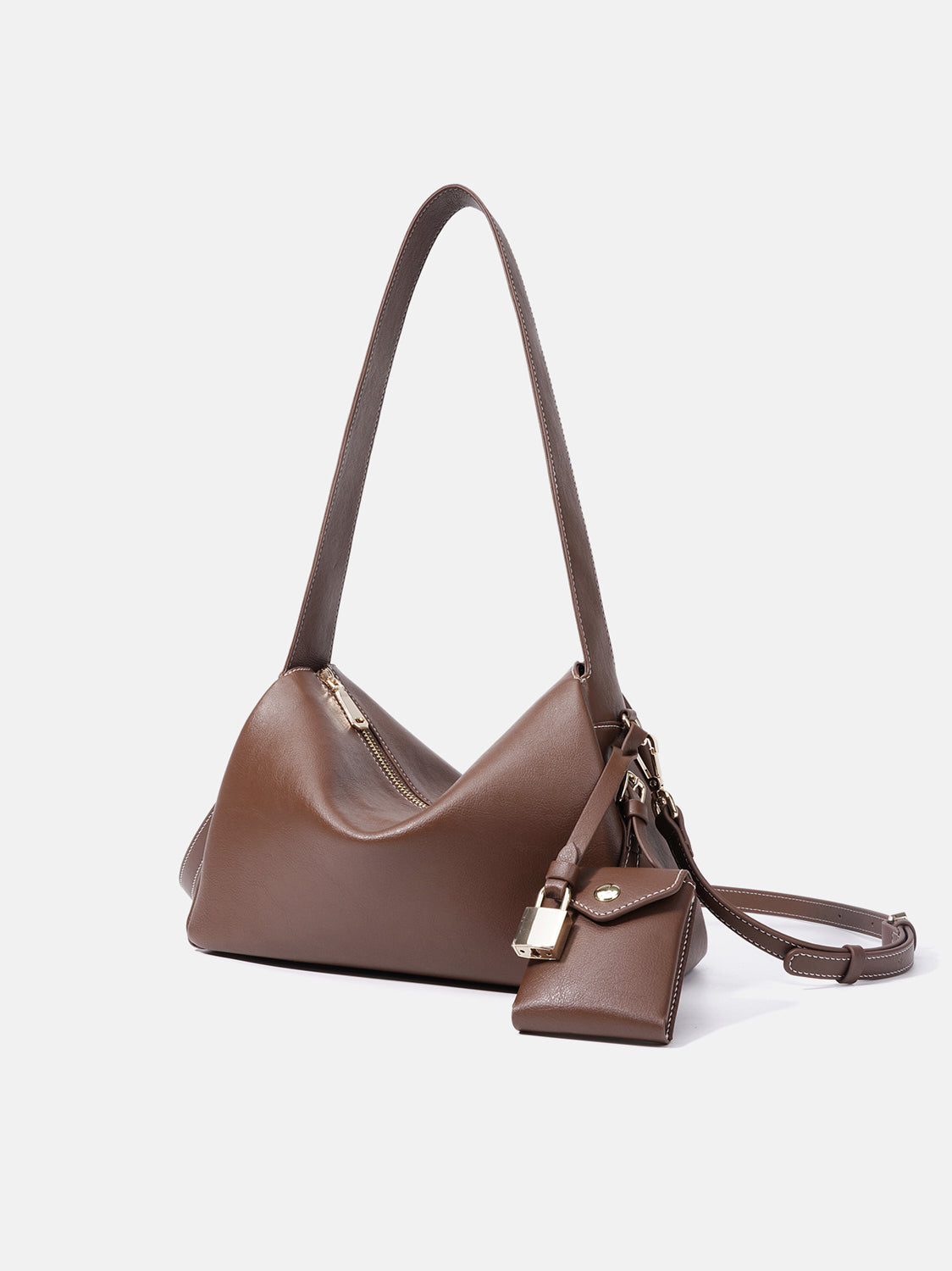 PAZZION, Ivana Lock Leather Bag, Brown