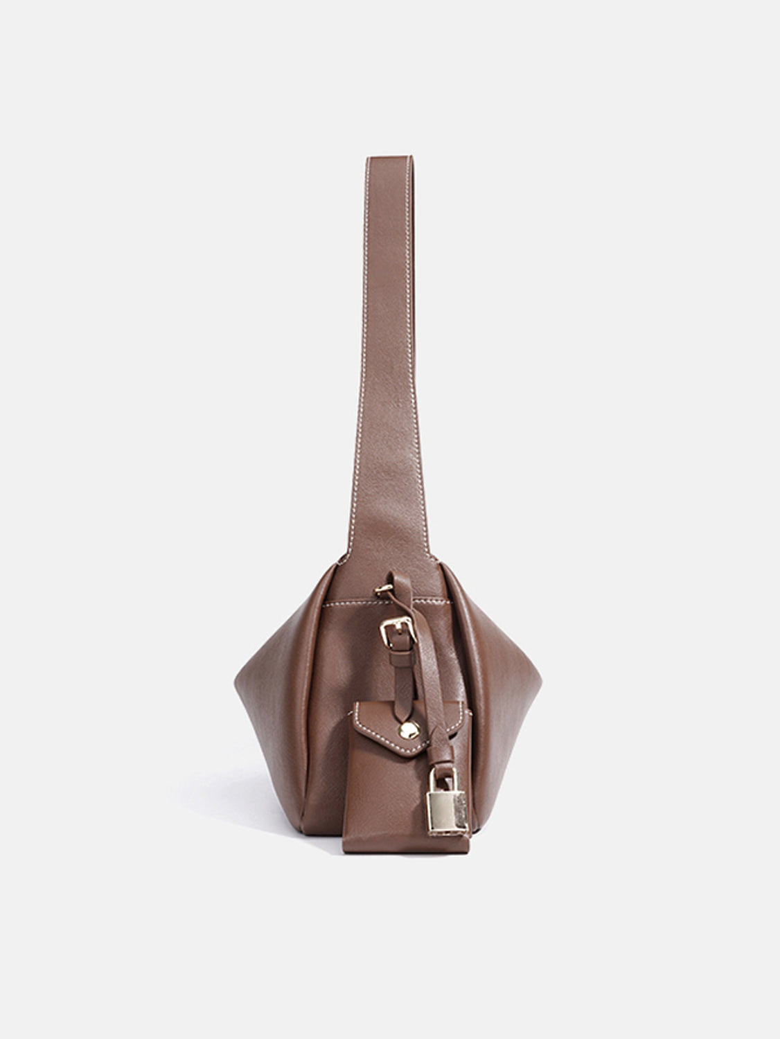 PAZZION, Ivana Lock Leather Bag, Brown