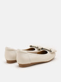 PAZZION, Jan Buckle Bow Square-Toe Flats, Beige