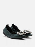 PAZZION, Jannat Jewel Buckle Foldable Flats, Darkgreen