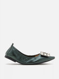 PAZZION, Jannat Jewel Buckle Foldable Flats, Darkgreen