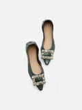 PAZZION, Jannat Jewel Buckle Foldable Flats, Darkgreen