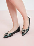 PAZZION, Jannat Jewel Buckle Foldable Flats, Darkgreen