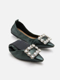 PAZZION, Jannat Jewel Buckle Foldable Flats, Darkgreen