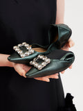 PAZZION, Jannat Jewel Buckle Foldable Flats, Darkgreen