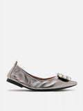 PAZZION, Jannat Jewel Buckle Foldable Flats, Pewter