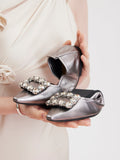 PAZZION, Jannat Jewel Buckle Foldable Flats, Pewter