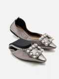 PAZZION, Jannat Jewel Buckle Foldable Flats, Pewter