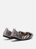 PAZZION, Jannat Jewel Buckle Foldable Flats, Pewter