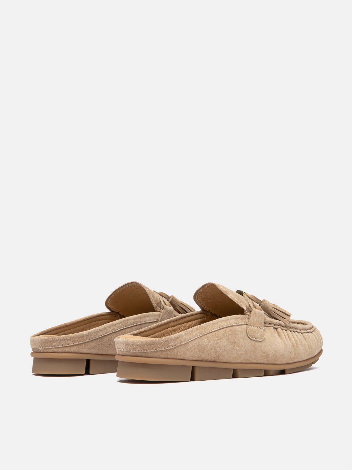 PAZZION, Jean Bow Suede Mules, Almond