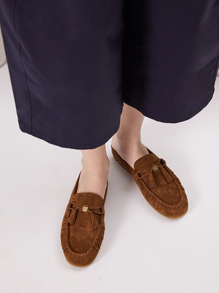 PAZZION, Jean Bow Suede Mules, Darkbrown