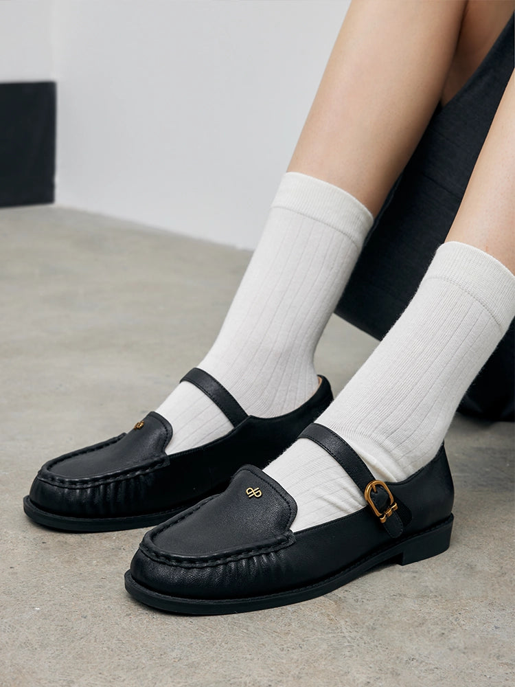 PAZZION, Jessie Leather Mary Jane Loafers, Black
