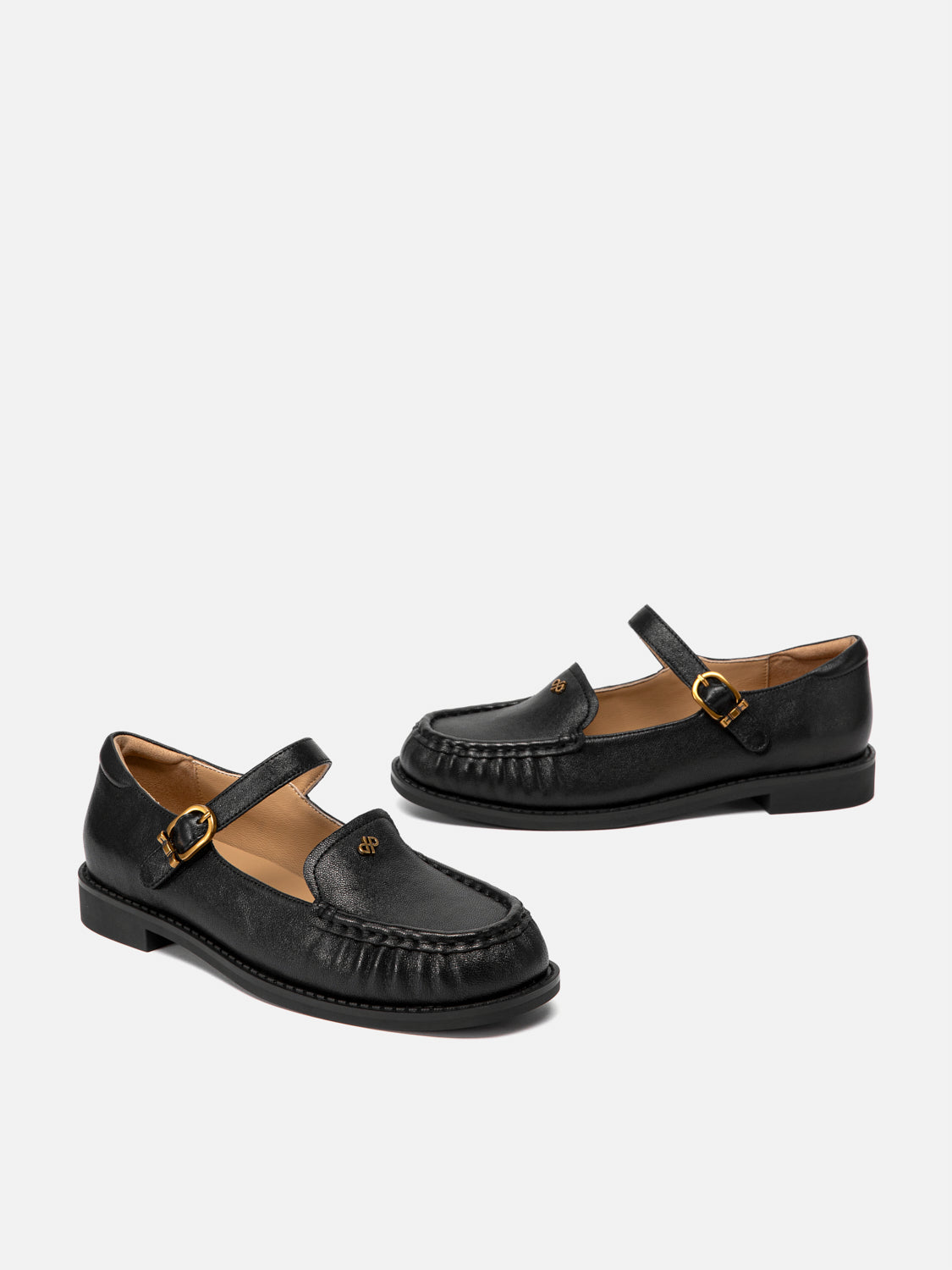 PAZZION, Jessie Leather Mary Jane Loafers, Black
