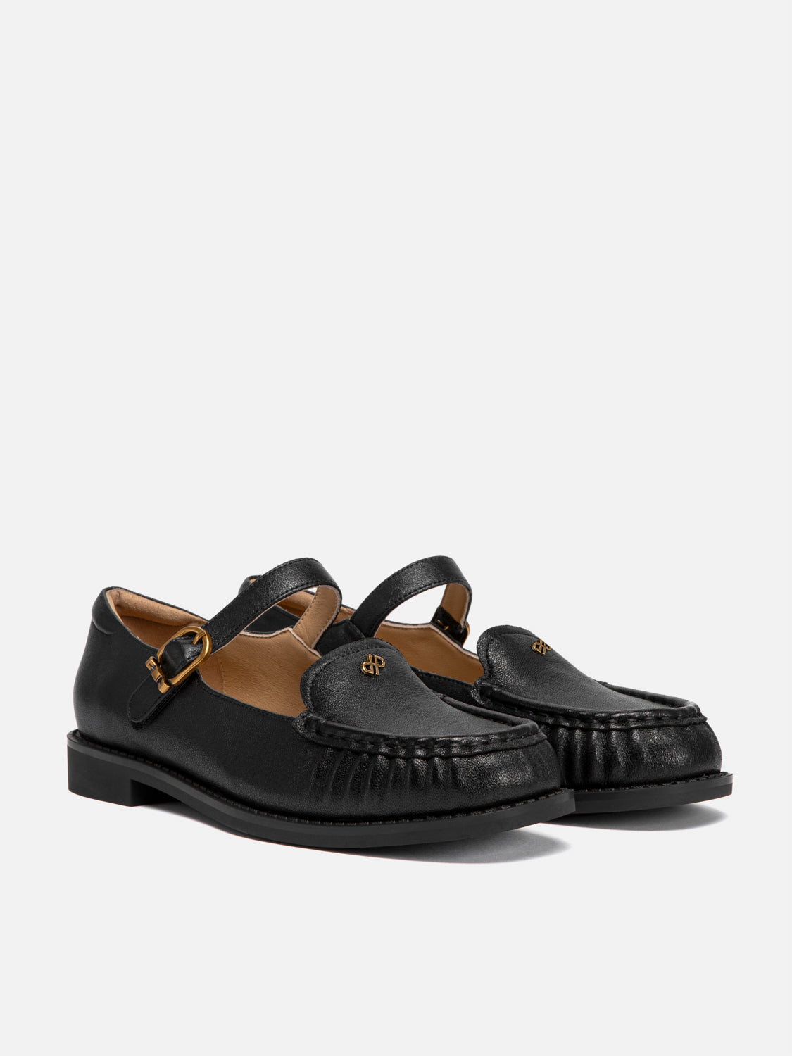 PAZZION, Jessie Leather Mary Jane Loafers, Black
