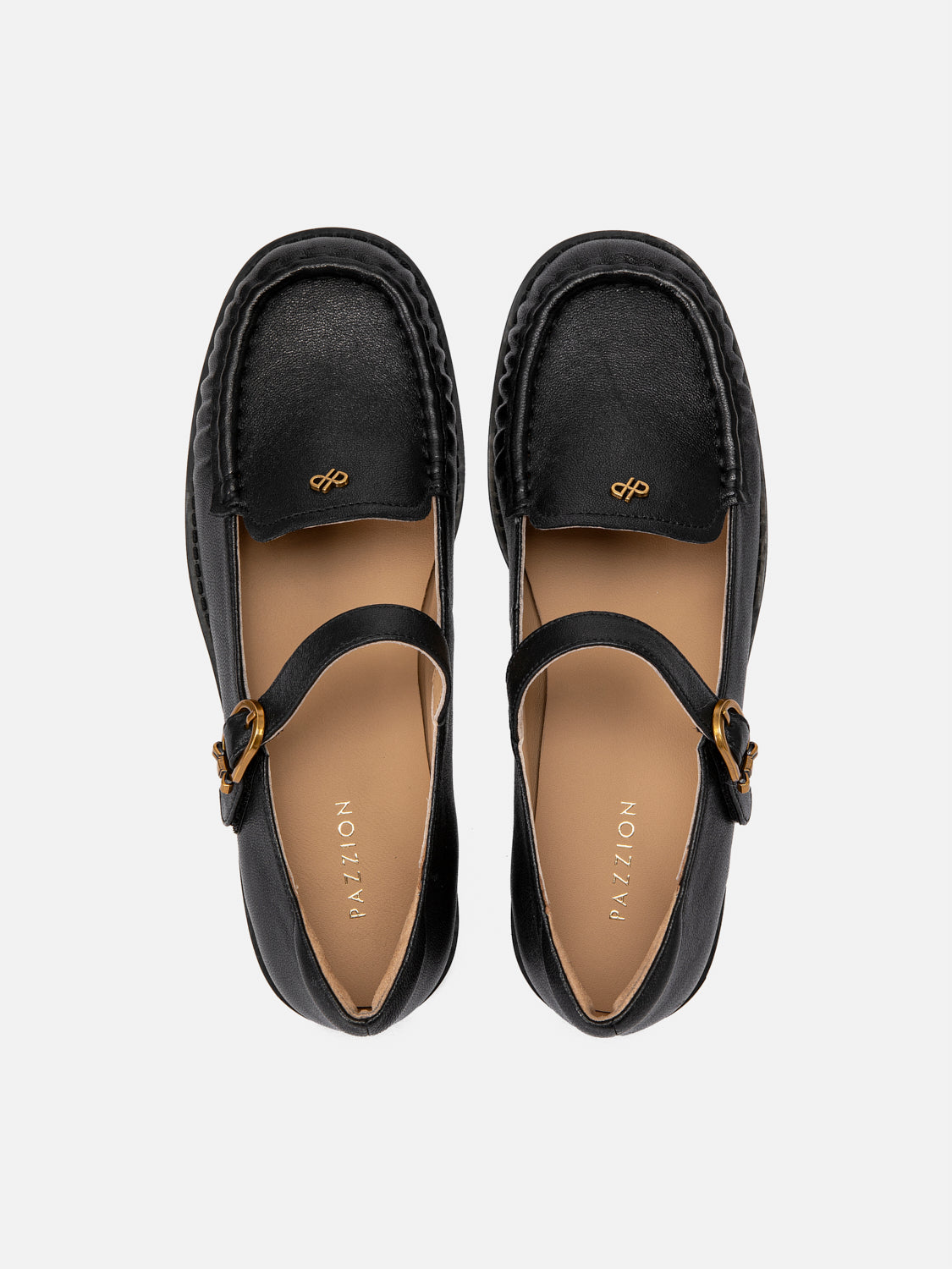 PAZZION, Jessie Leather Mary Jane Loafers, Black