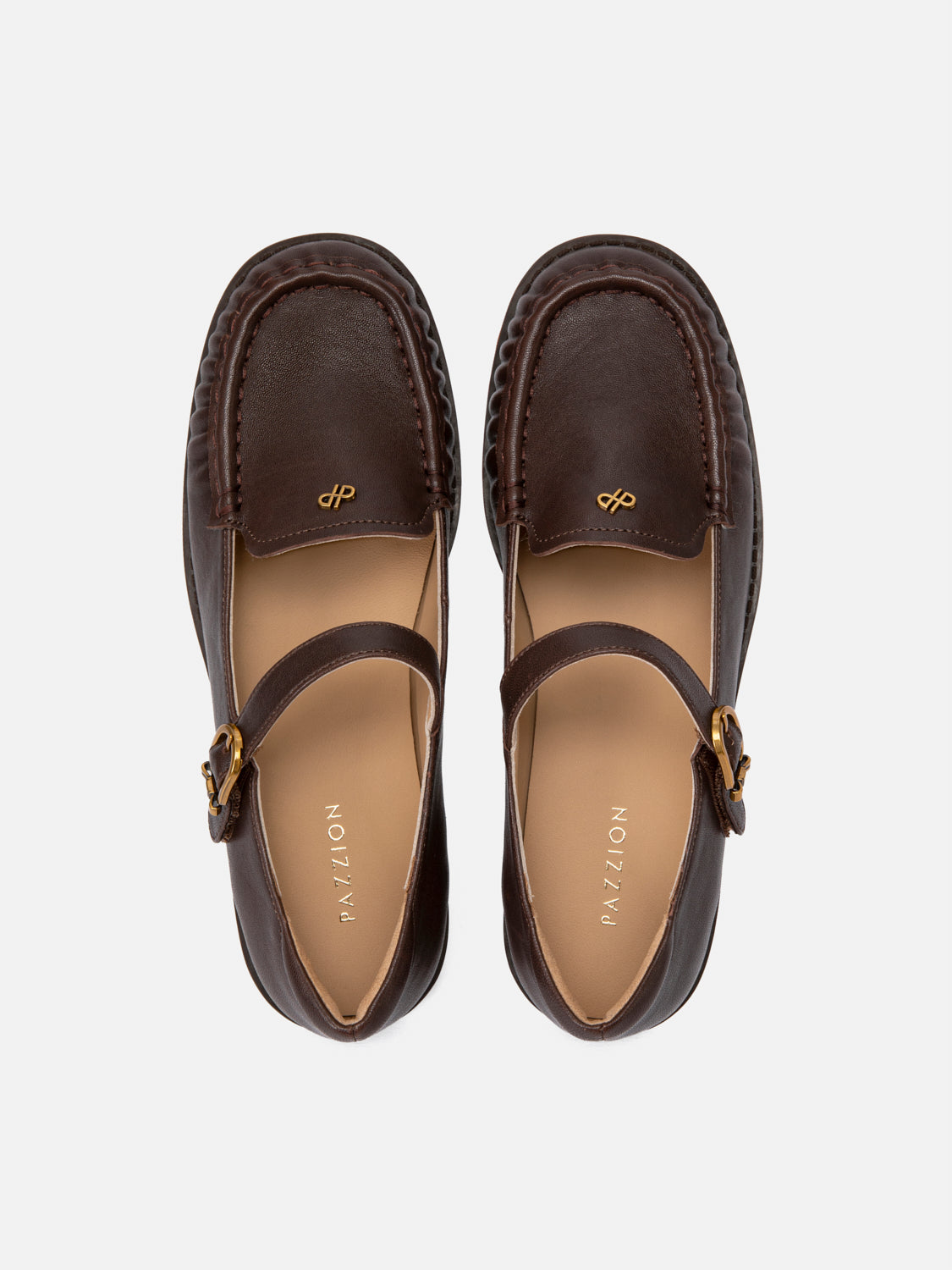 PAZZION, Jessie Leather Mary Jane Loafers, Darkbrown