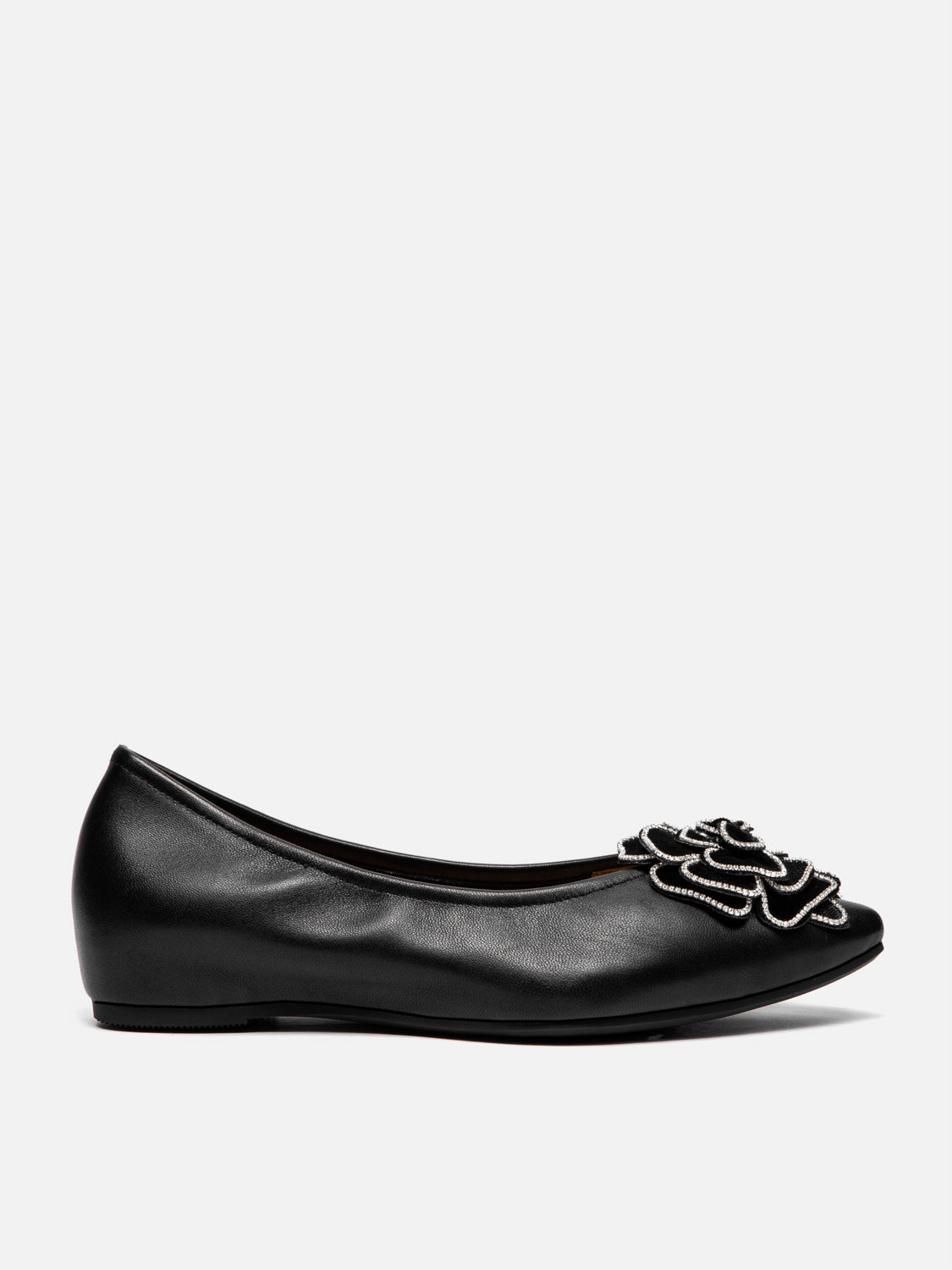 PAZZION, Jovena Floral Embellished Leather Pointed Flats, Black