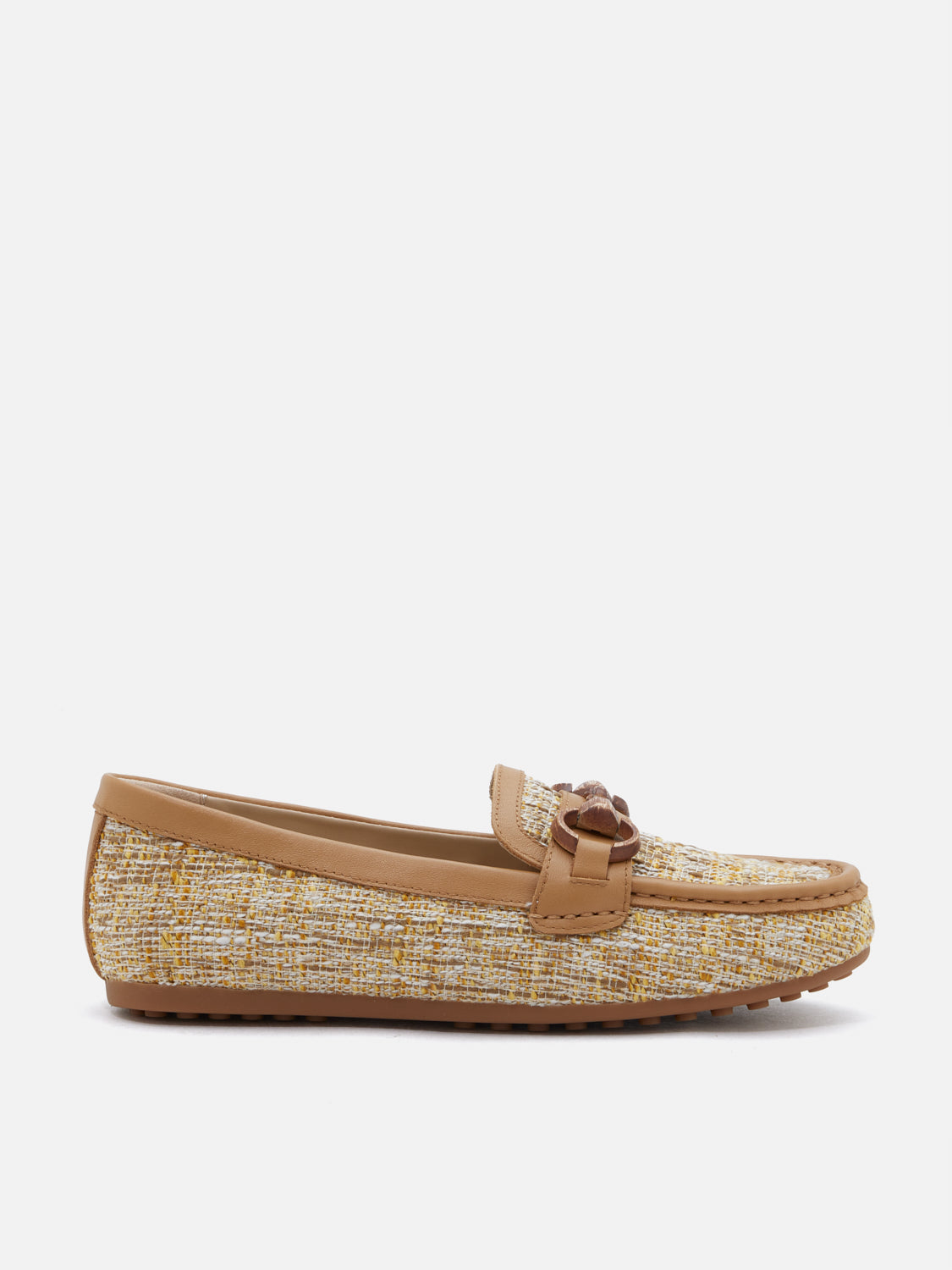 PAZZION, Jovielle Buckled Tweed Moccasin, Almond