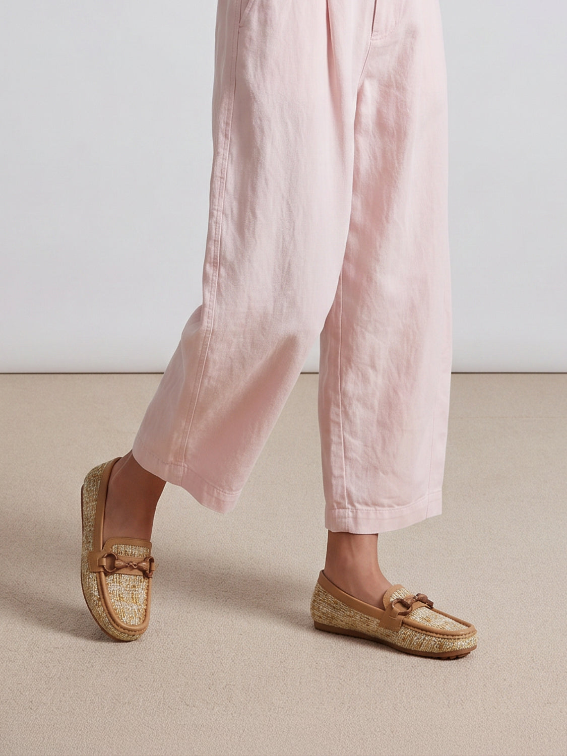 PAZZION, Jovielle Buckled Tweed Moccasin, Almond