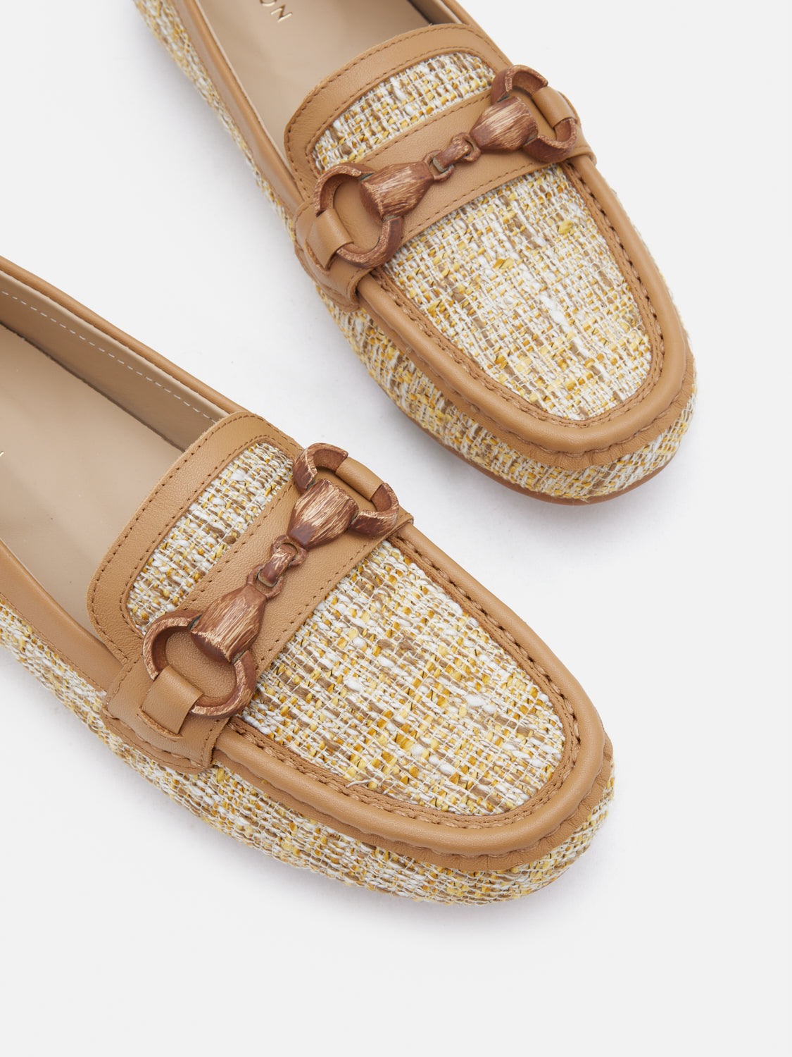 PAZZION, Jovielle Buckled Tweed Moccasin, Almond