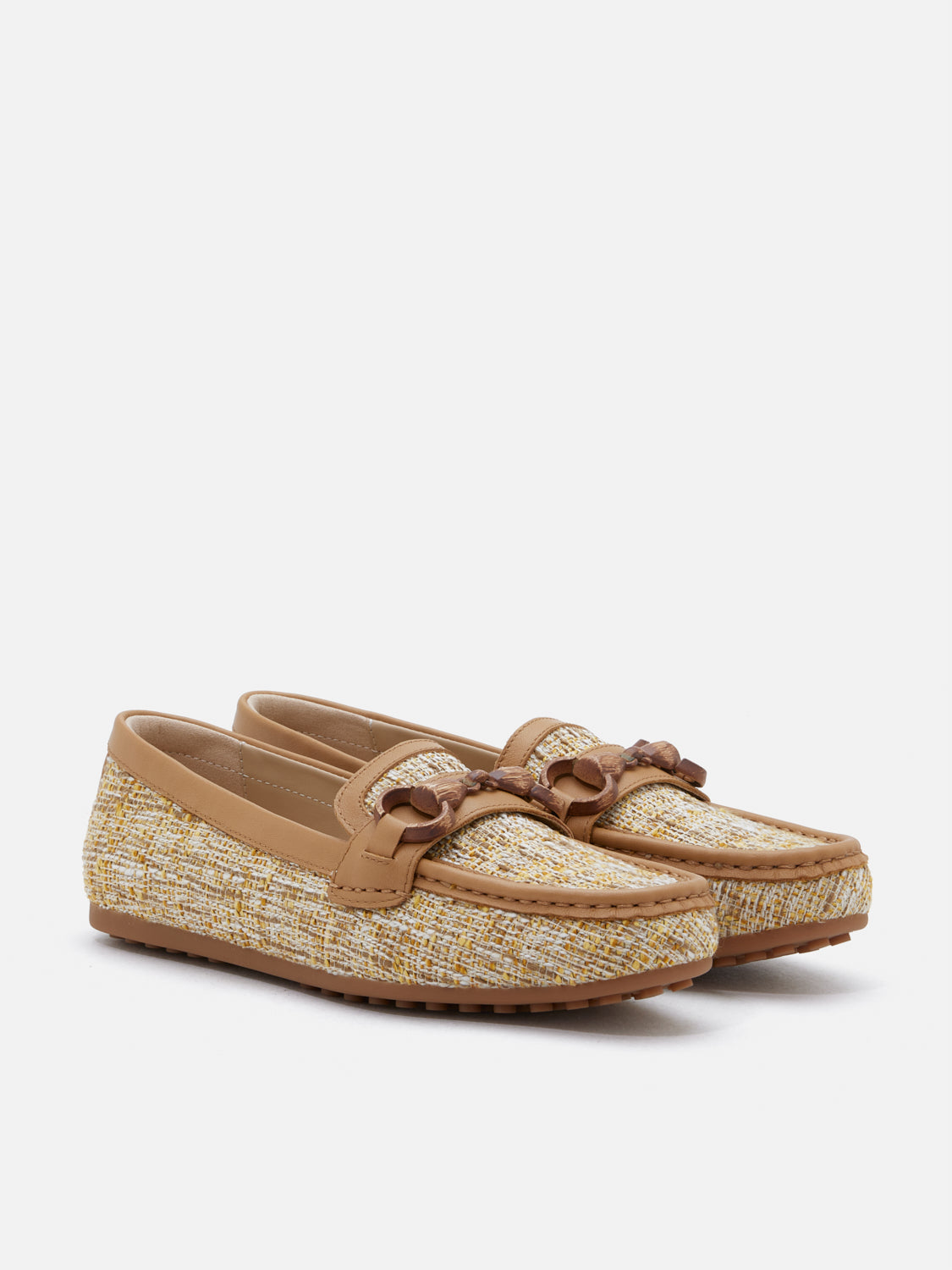 PAZZION, Jovielle Buckled Tweed Moccasin, Almond