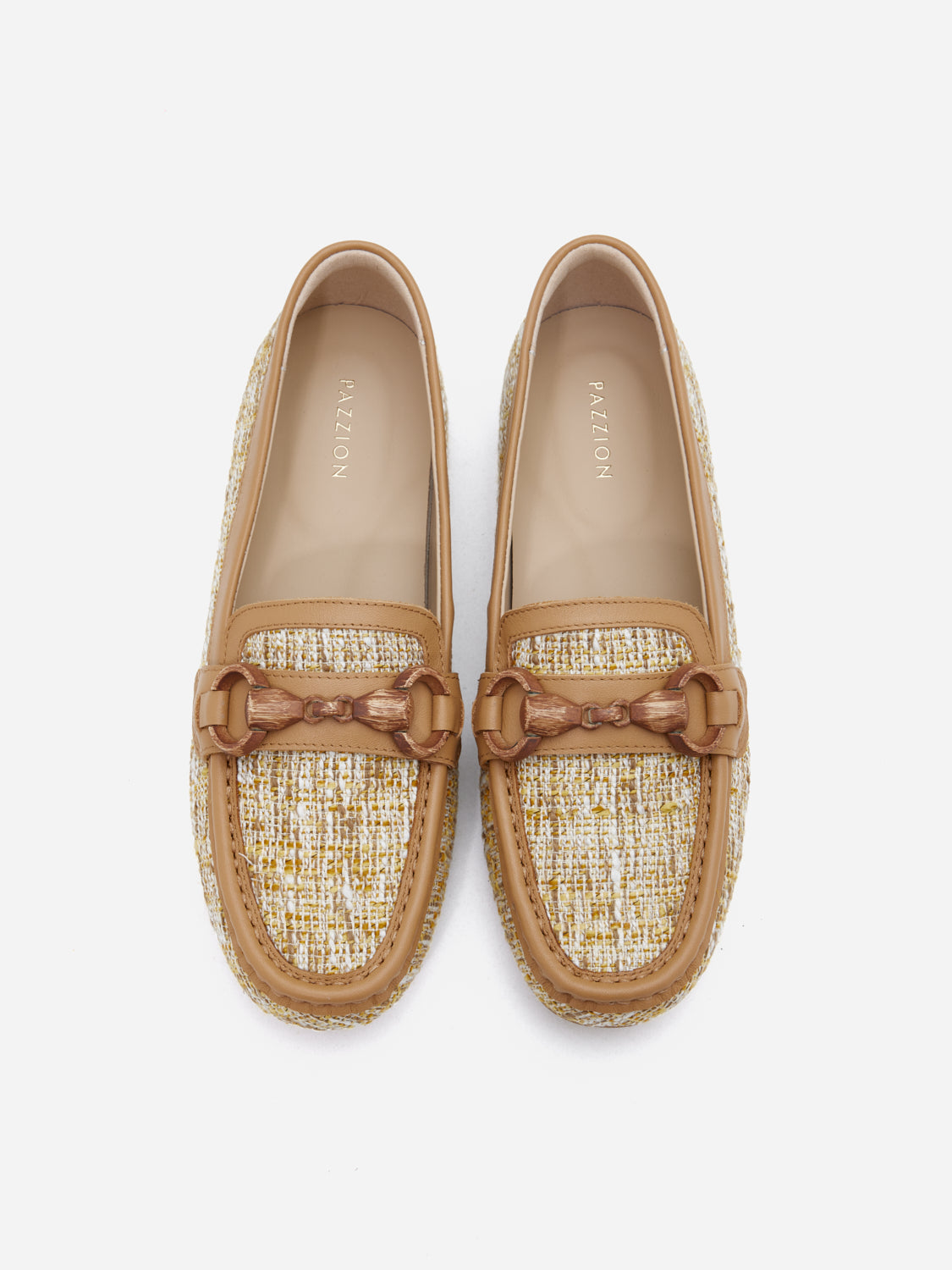 PAZZION, Jovielle Buckled Tweed Moccasin, Almond